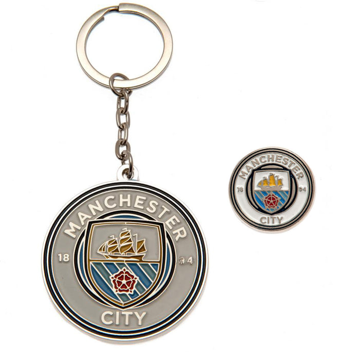Manchester City FC Keyring & Badge Set