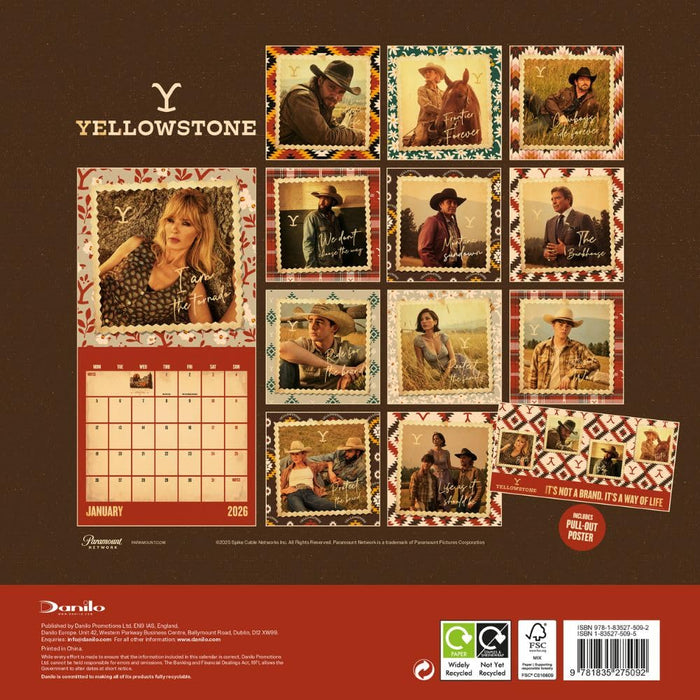 Yellowstone Square Calendar 2026