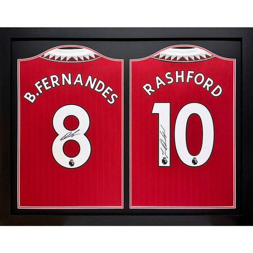 Manchester United FC Bruno Fernandes & Rashford Signed Shirts (Dual Framed) - Excellent Pick