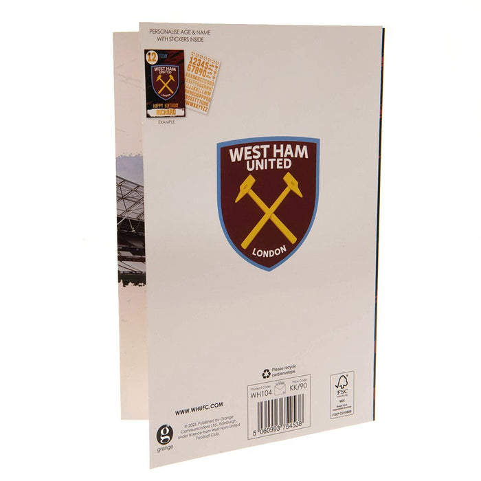 West Ham United FC Birthday Card With Stickers - Excellent Pick